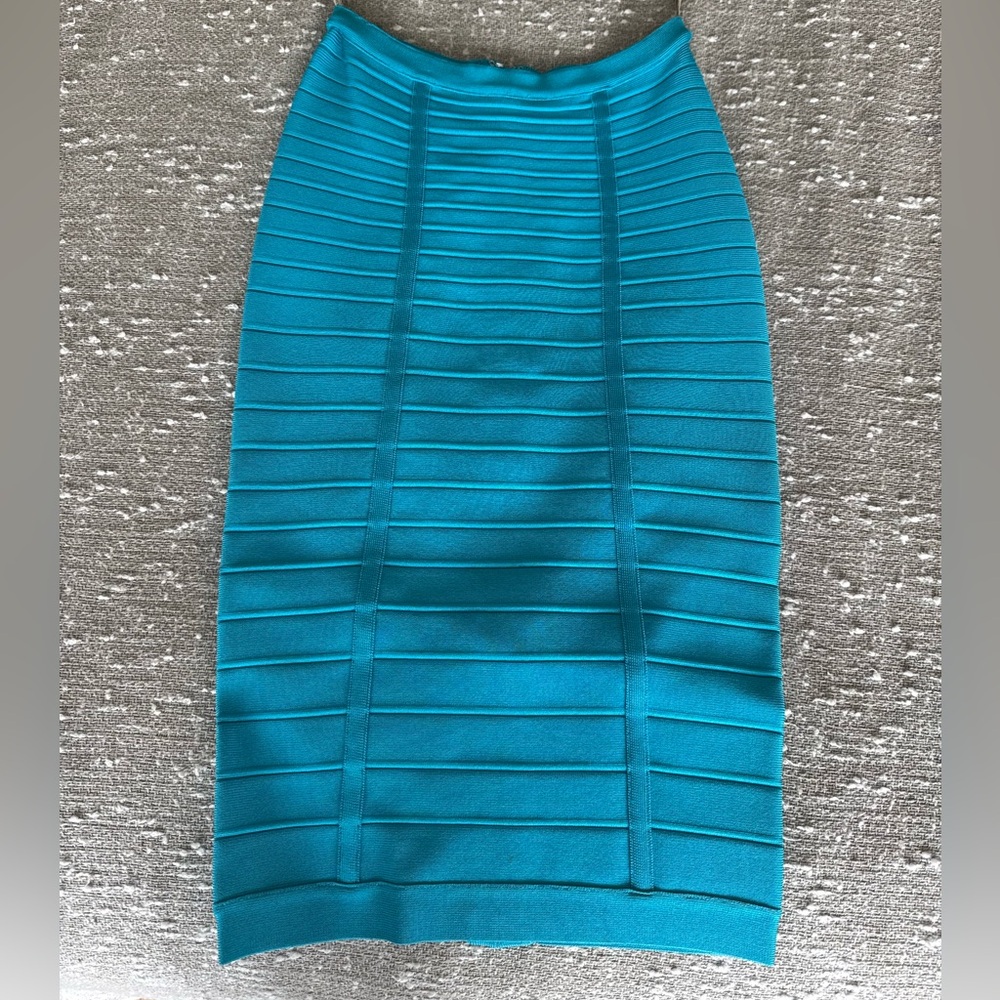 Herve Leger Turquoise Bandage Midi pencil Skirt